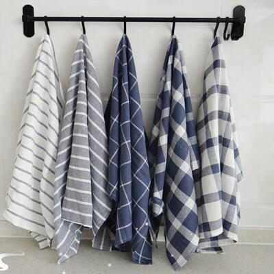 Kitchen Towel Napkins厨房抹布蓝格子条纹擦碗布吸水不掉毛餐巾