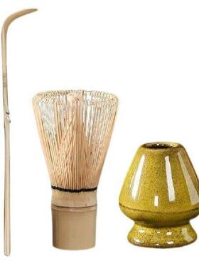 Handmade Bamboo Whisk with Tines Ceramic Bowl Set Set of 3