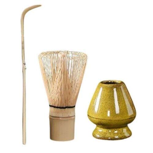 Handmade Bamboo Whisk with Tines Ceramic Bowl Set Set of 3