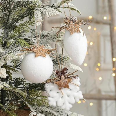 White Christmas Ornaments Set, Snowflake Bell Teardrop Foam