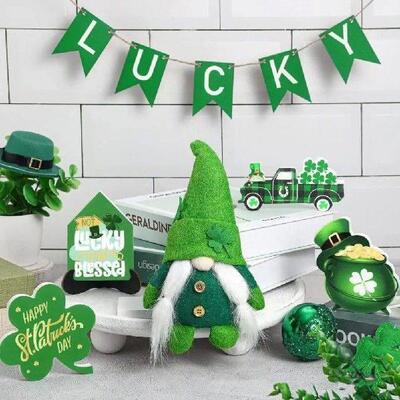 Wooden Tiered Tray Set St Patricks Day Rustic Wood Green