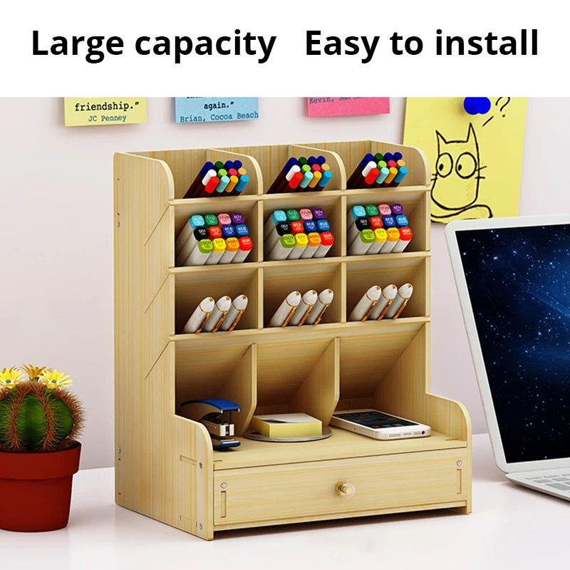 1pc Wooden Desk Organizer Multifunctional Desktop Stationery