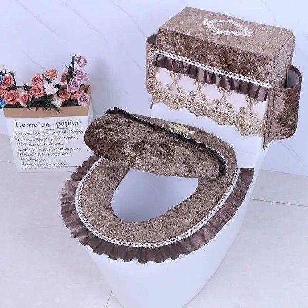 Paste-type Plush Toilet Lid Cover Case With Lace Toilet