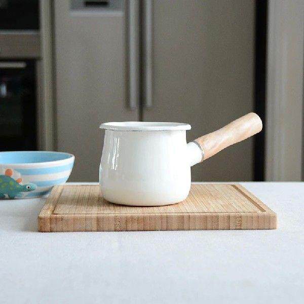 Japanese Style Enamel Milk Pan With Wooden Handle Coffee