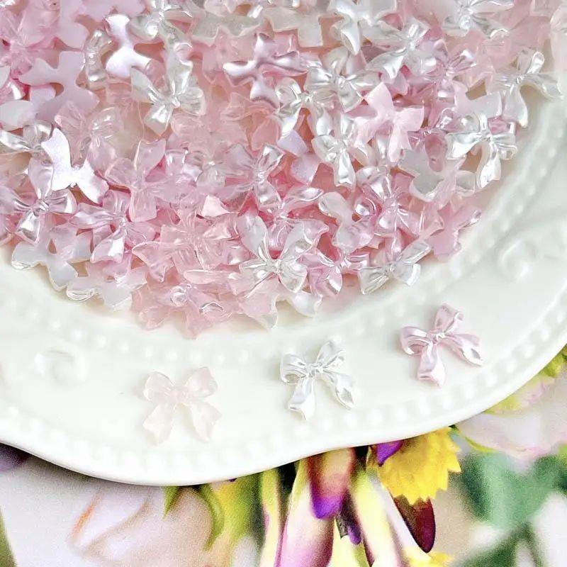 50pcs 3D Sweet Pearly Glossy Ribbon Bow Resin Nail Charms Ba