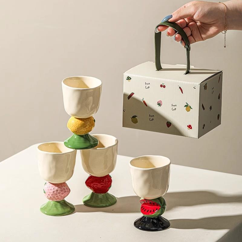 Fruit shaped high footed ice cream ceramic cup gift box