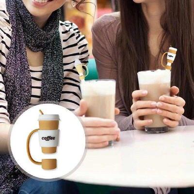 1 Set Straw Cover Cute Cartoon Coffee Shape Silicone Straw