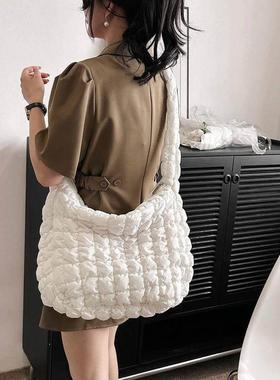 Quilted Padded Crossbody Bag for Women Pleated Bubbles Cloud