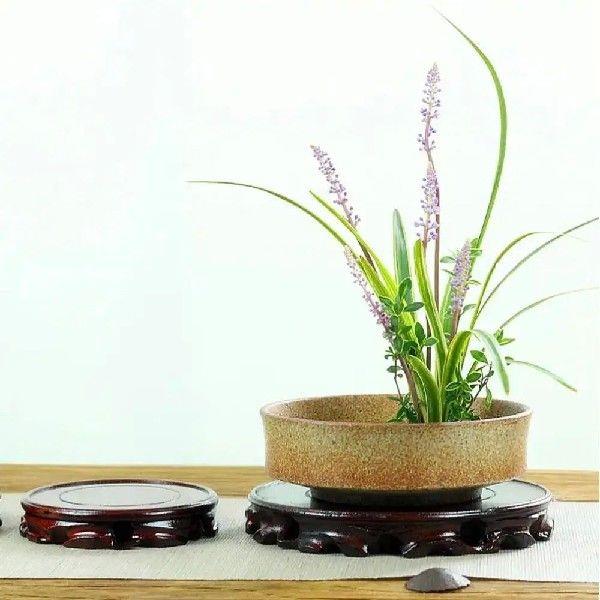 Home Round Planters Stand Wooden Fish Tank Vase Seat Plant