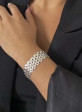 Punk Wide Lattice Thick Chain Bracelets for Women ndy Chunky