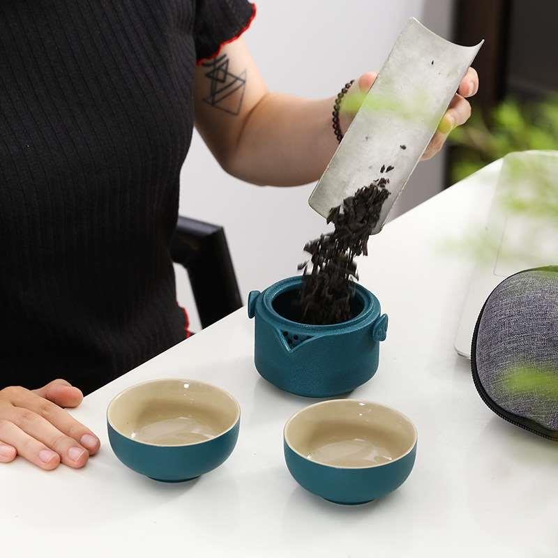 Travel Black Pottery Express Cup Teapot Ceramic 1 Pot 2 Cup