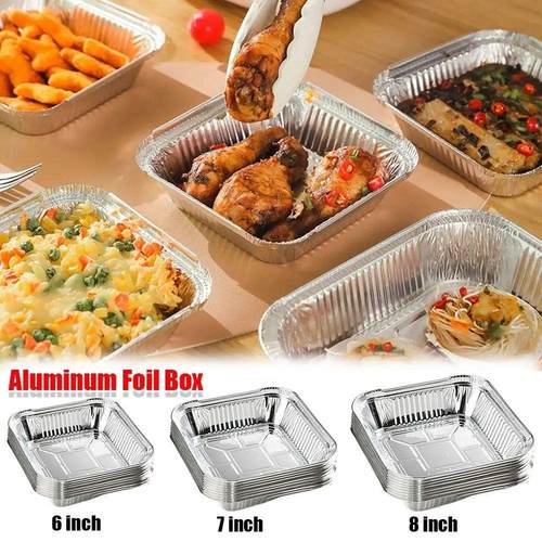 10Pcs 6/7/8 Inch Food Tin Foil Tray Non-stick Reusable Alumi
