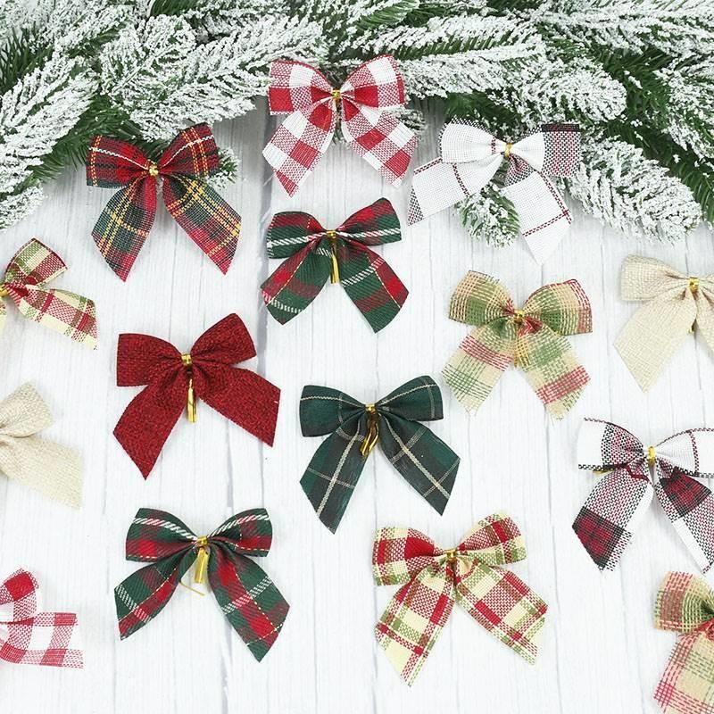 10/20pcs Christmas Gold Dust Bows Christmas Tree Printed Bow