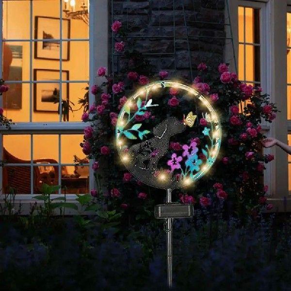 Solar Garden Lights Dog Butterfly Projection Design Yard