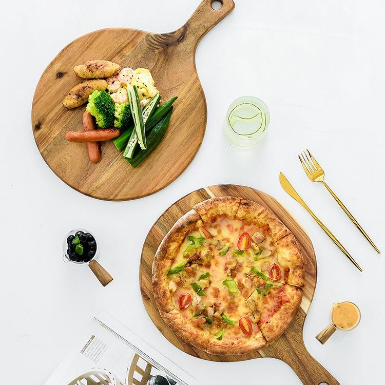 Wooden Charcuterie Board Pizza Platter Fruit Cheese Bread