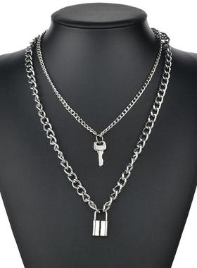 Cute Simple Chain Link Lock Necklace Pendant Women Silver