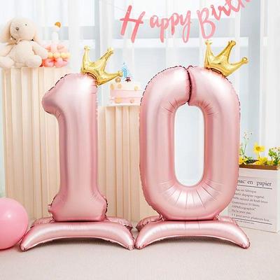 42inch Crown Decor Pink Aluminum Foil Digital Balloon Number