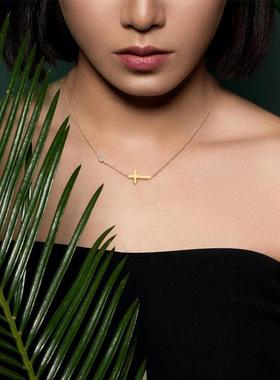 Delicate Petite Sideway Cross Necklaces Pendant Women Stainl
