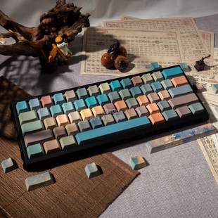 Womier油画原厂创意客制化键盘pbt绿色渐变透光侧刻键帽87 108键