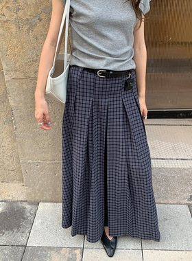 THEMIND文艺复古格子半身裙2025秋季新款显瘦长裙A字裙女裙半身