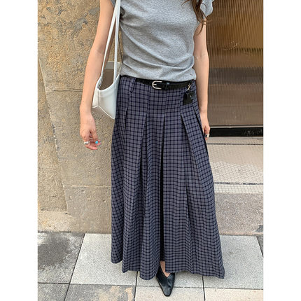 THEMIND文艺复古格子半身裙2025秋季新款显瘦长裙A字裙女裙半身