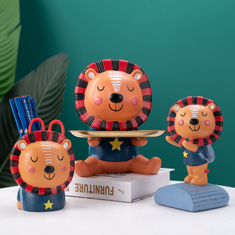 创意卡通狮子斑马可爱摆件钥匙收纳托盘笔筒书立家居装饰儿童礼品