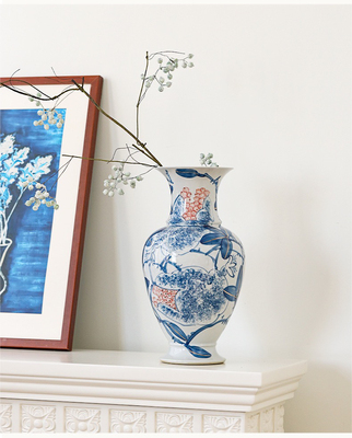 复古鎏金青花瓷新中式高级灯笼花瓶客厅手绘釉下彩蓝花装饰插花