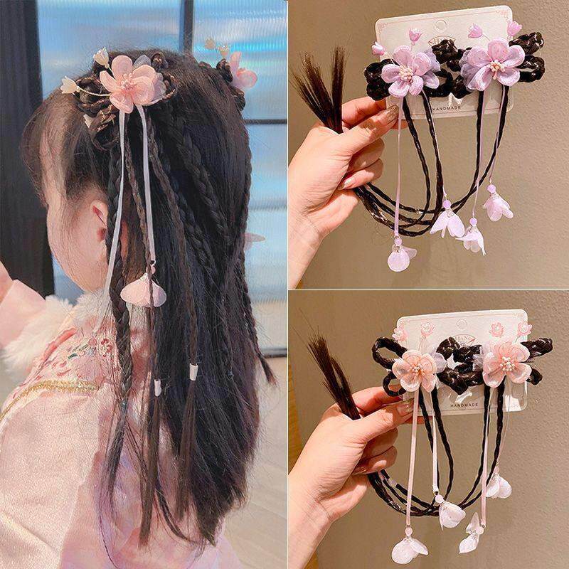 古风女童假发辫发夹汉服公主头饰中国风古装花朵宝宝流苏表演发饰