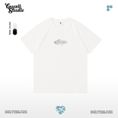 T恤 情侣短袖 Guozii美式 复古简约字母印花纯棉240克重磅圆领男女款