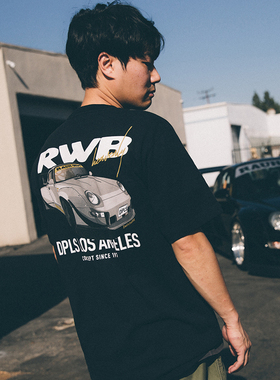 RWB-DPLS联名热卖宽体保时捷赛车经典黑青春潮牌流行短袖字母印花
