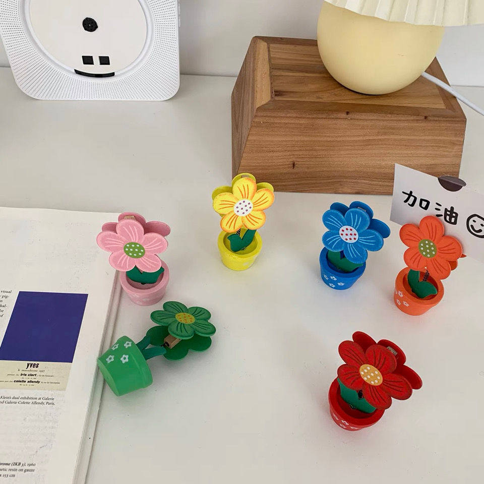 便签夹ins可爱创意花朵卡片名片夹子照片夹桌面小摆件装饰花盆夹