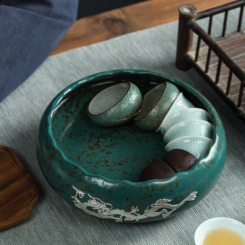 黛绿釉大号陶瓷茶洗水盂杯洗茶渣缸水洗日式功夫茶具茶道配件建水