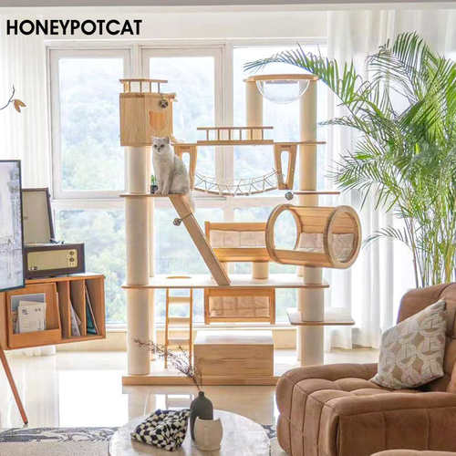 蜜罐猫爬架猫窝猫树一体超大型实木猫城堡猫木质猫架猫别墅210606