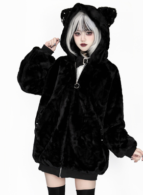 Puzzles帕奏原创设计铆钉毛绒猫耳外套秋冬蕾服亚文化日系现货