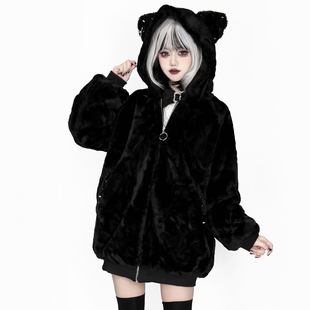 Puzzles帕奏原创设计铆钉毛绒猫耳外套秋冬蕾服亚文化日系现货