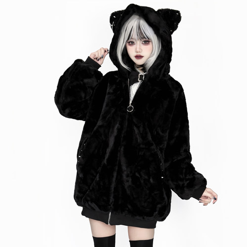 Puzzles帕奏原创设计铆钉毛绒猫耳外套秋冬蕾服亚文化日系现货