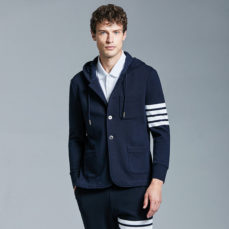tb美式休闲西装男士春季休闲连帽小单西服修身上衣欧美风高档外套