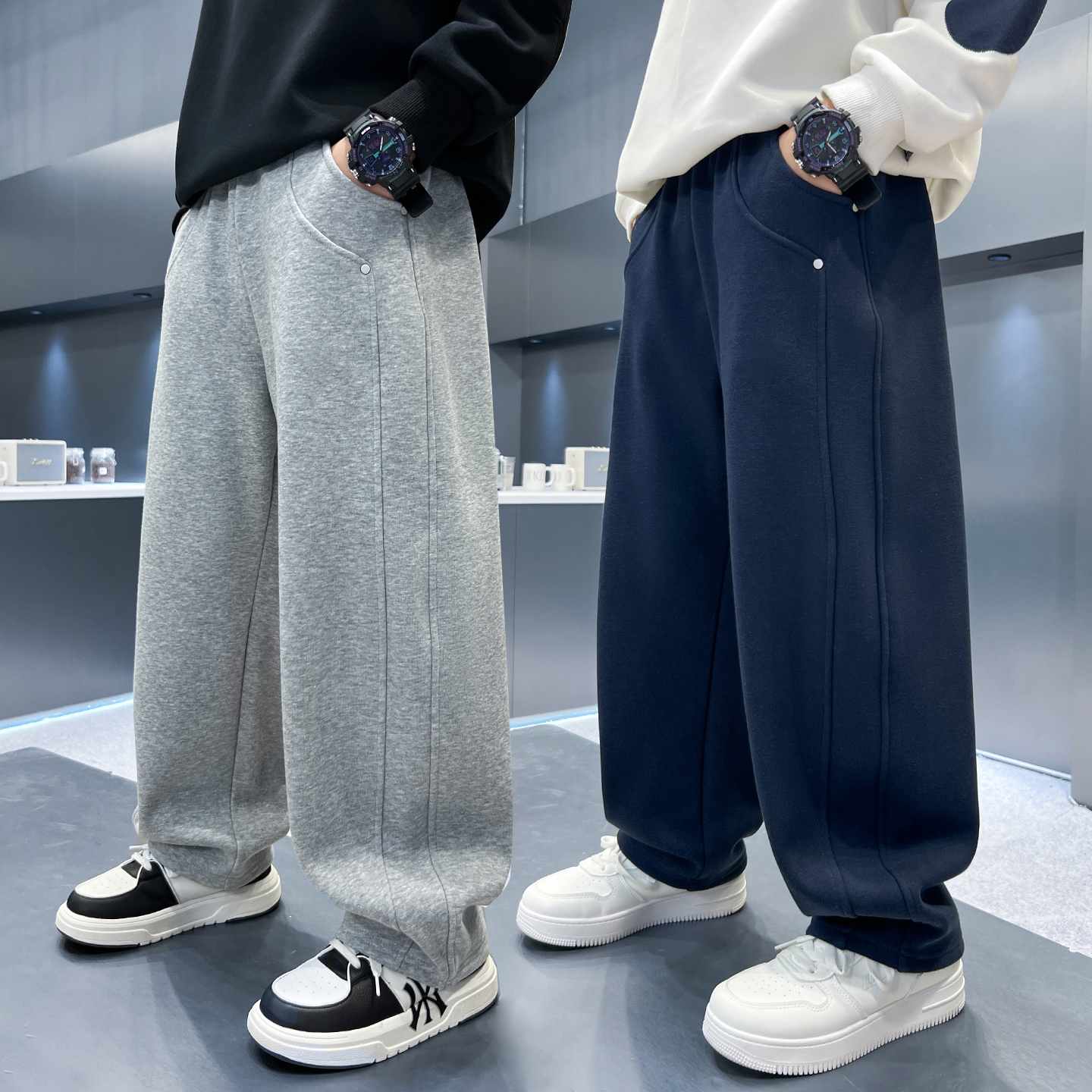 男童秋冬季加厚加绒休闲卫裤