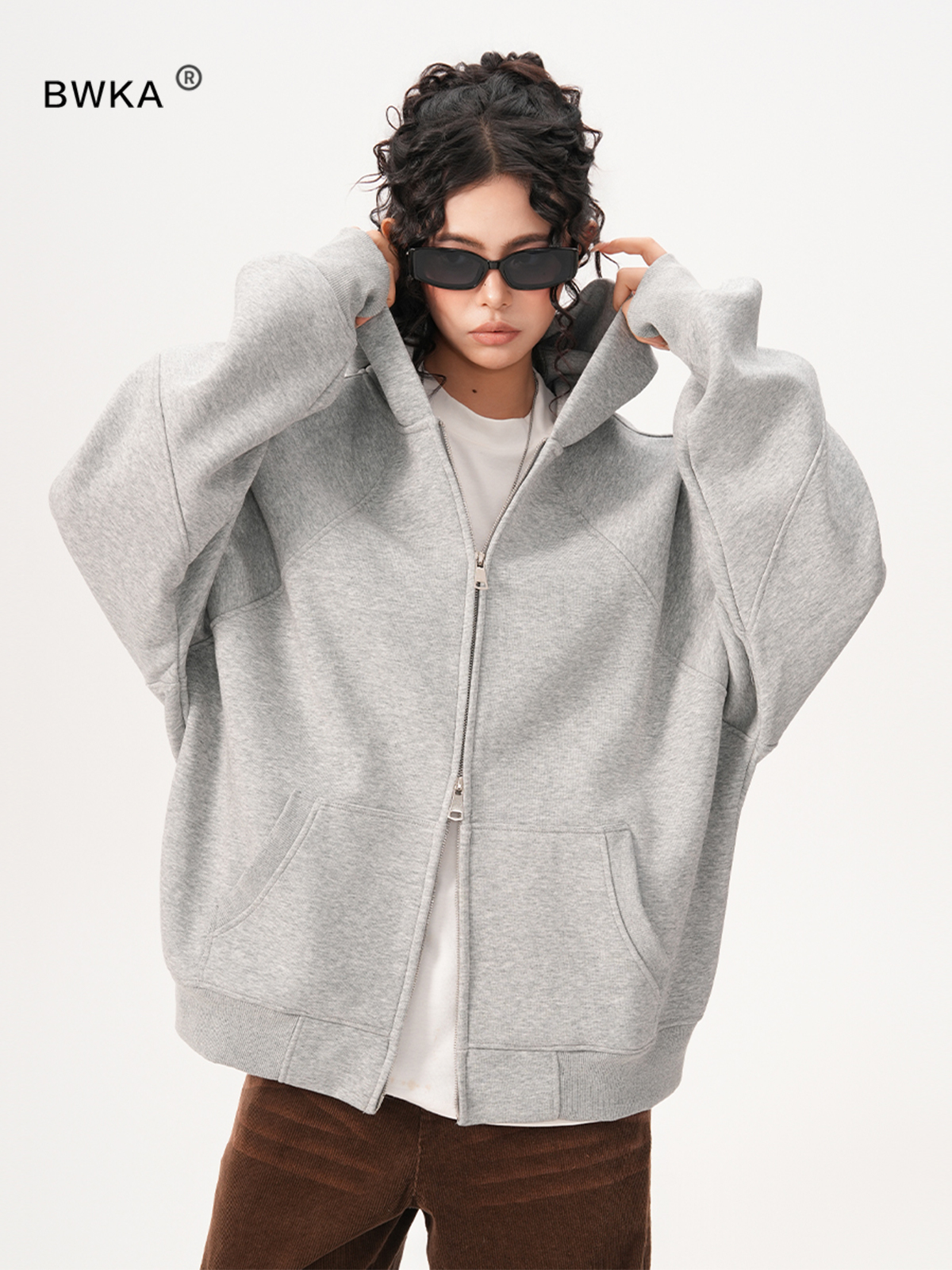 Bwka Heavyweight 500g Three-Dimensional Cut Cardigan Sweatshirt for Women and Men, Spring Trendy Brand, Loose and Versatile, Thick Casual Jacket