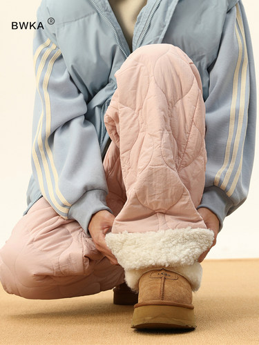 BWKA葫芦纹加厚羊羔绒棉裤女男冬季零下40度防寒东北羽绒滑雪裤子