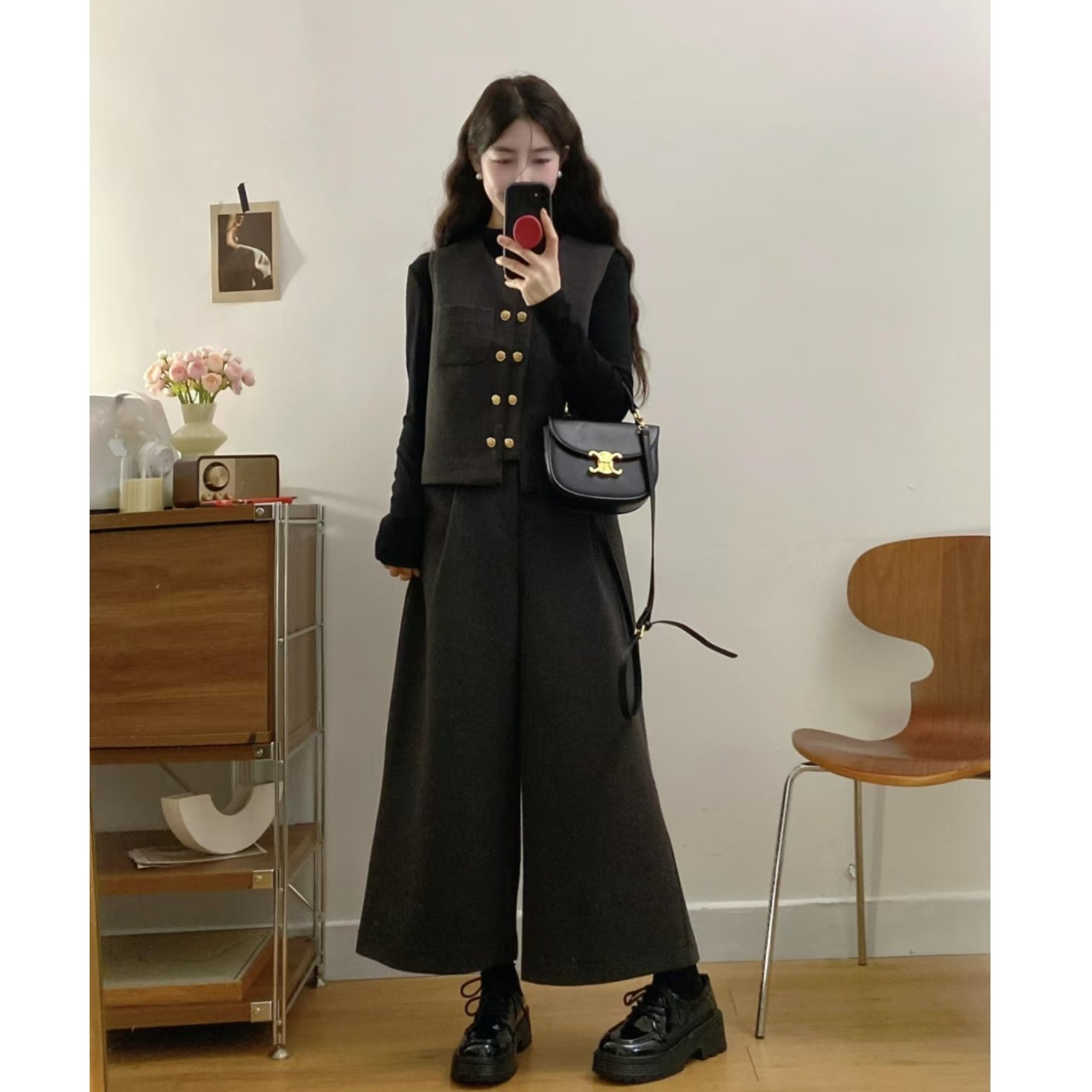 大码女装秋冬搭配一整套胖mm梨形巨显瘦高级感轻奢毛呢三件套装裤