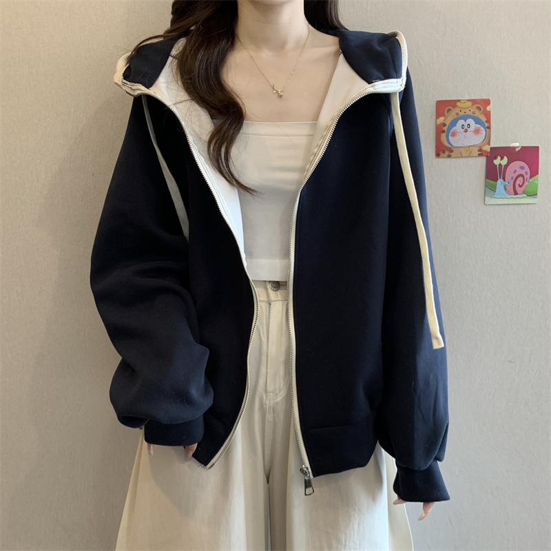 连帽卫衣开衫外套女秋冬2025大码胖mm显瘦chic韩系宽松慵懒风上衣