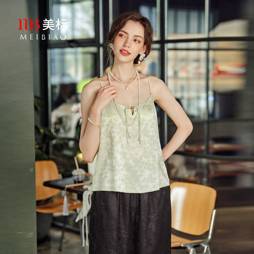 美标女士桑蚕丝提花吊带背心