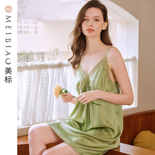 真丝吊带睡裙女夏100%桑蚕丝性感睡衣蕾丝重磅丝绸家居服 美标新款