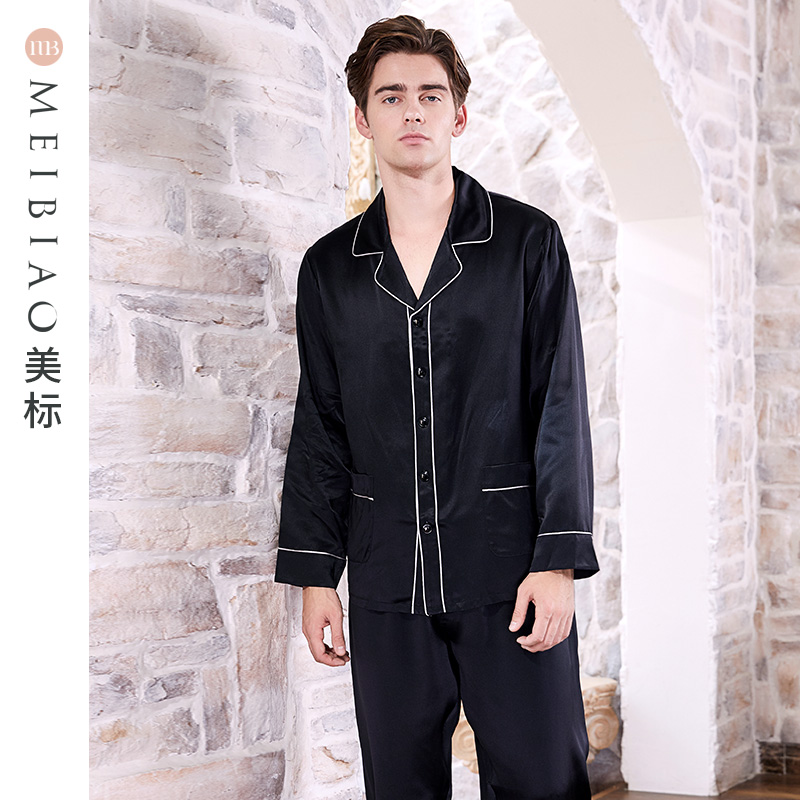 美标春秋情侣19姆米重磅真丝睡衣