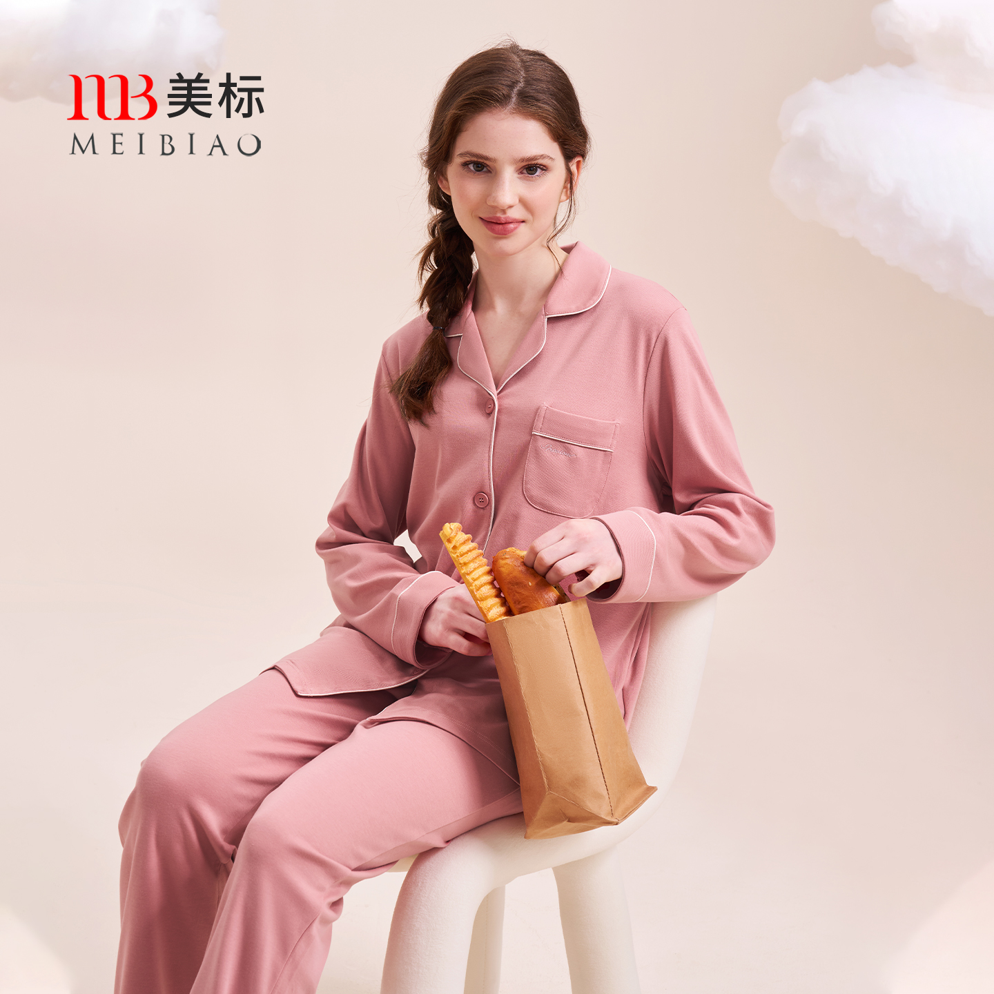 美标女士针织纯棉睡衣套装