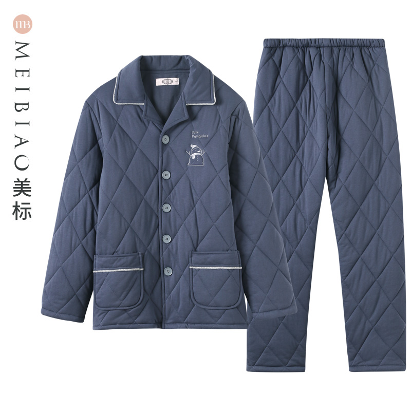 加厚夹棉睡衣套装美标男士