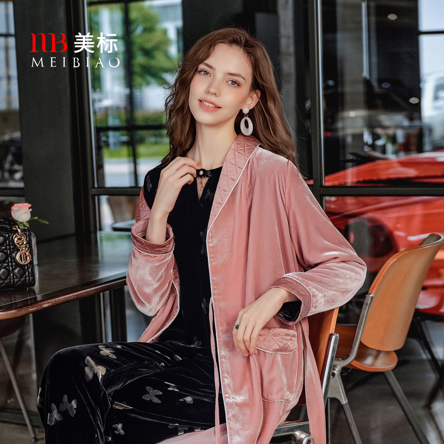 美标金丝绒女士奢华长袖睡袍