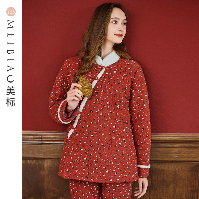 美标三层夹棉复古中国风睡衣套装