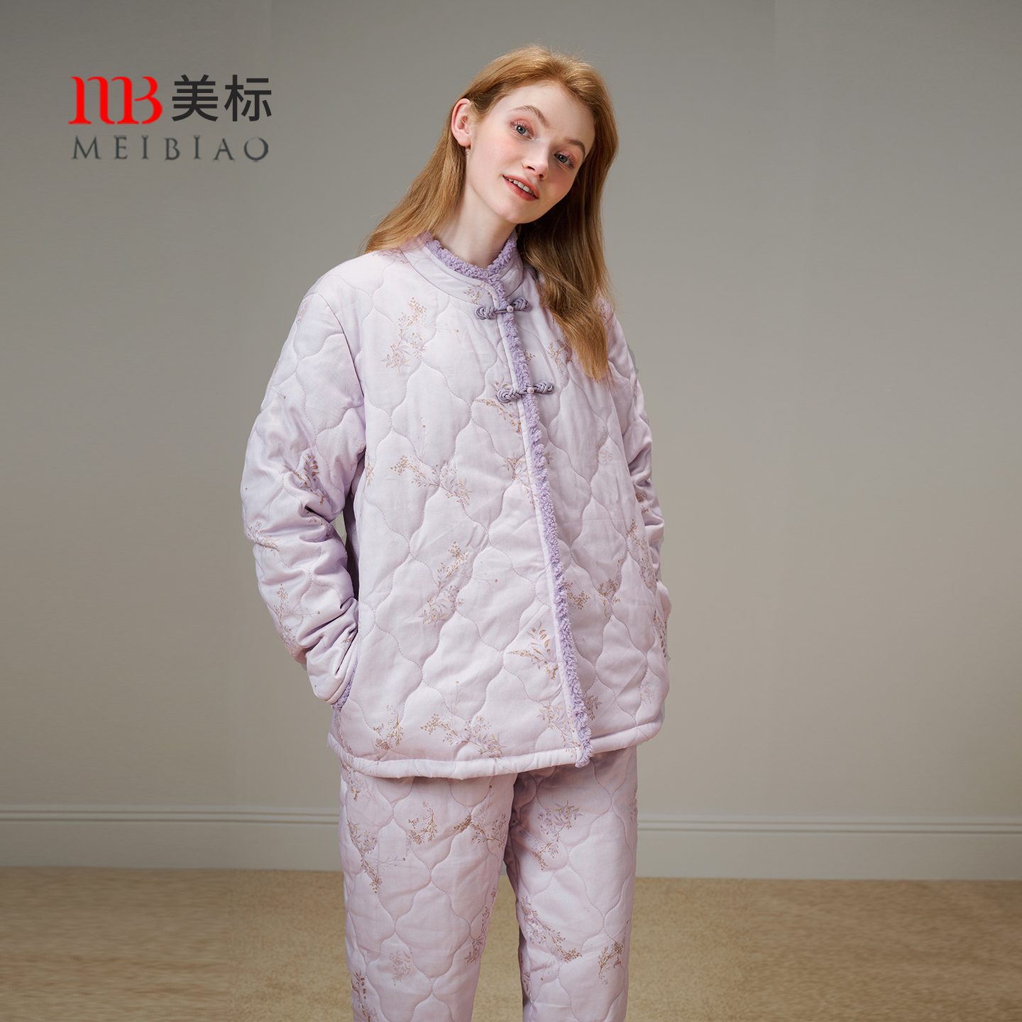 美标女士咖啡碳纤维梭织夹棉套装